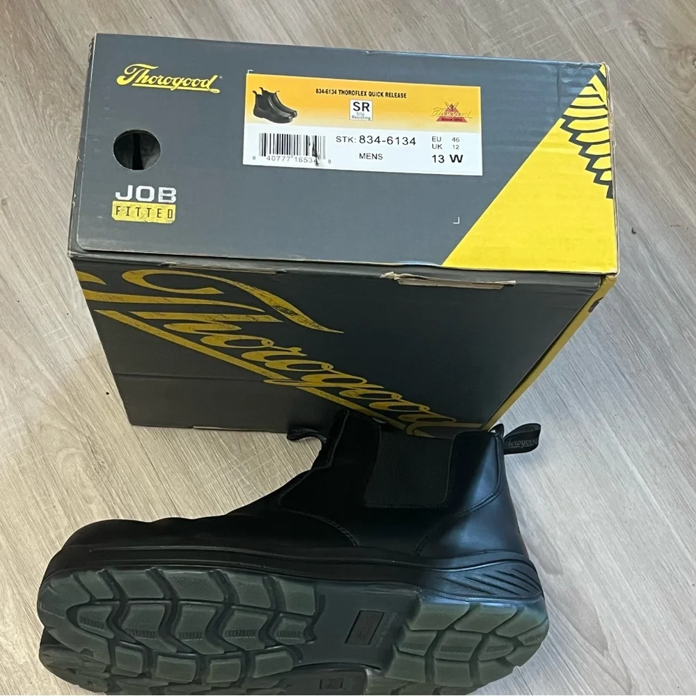 Thorogood Thoroflex Quick Release Slip Resistant Black Pull On‎ Men's Boots 13 W